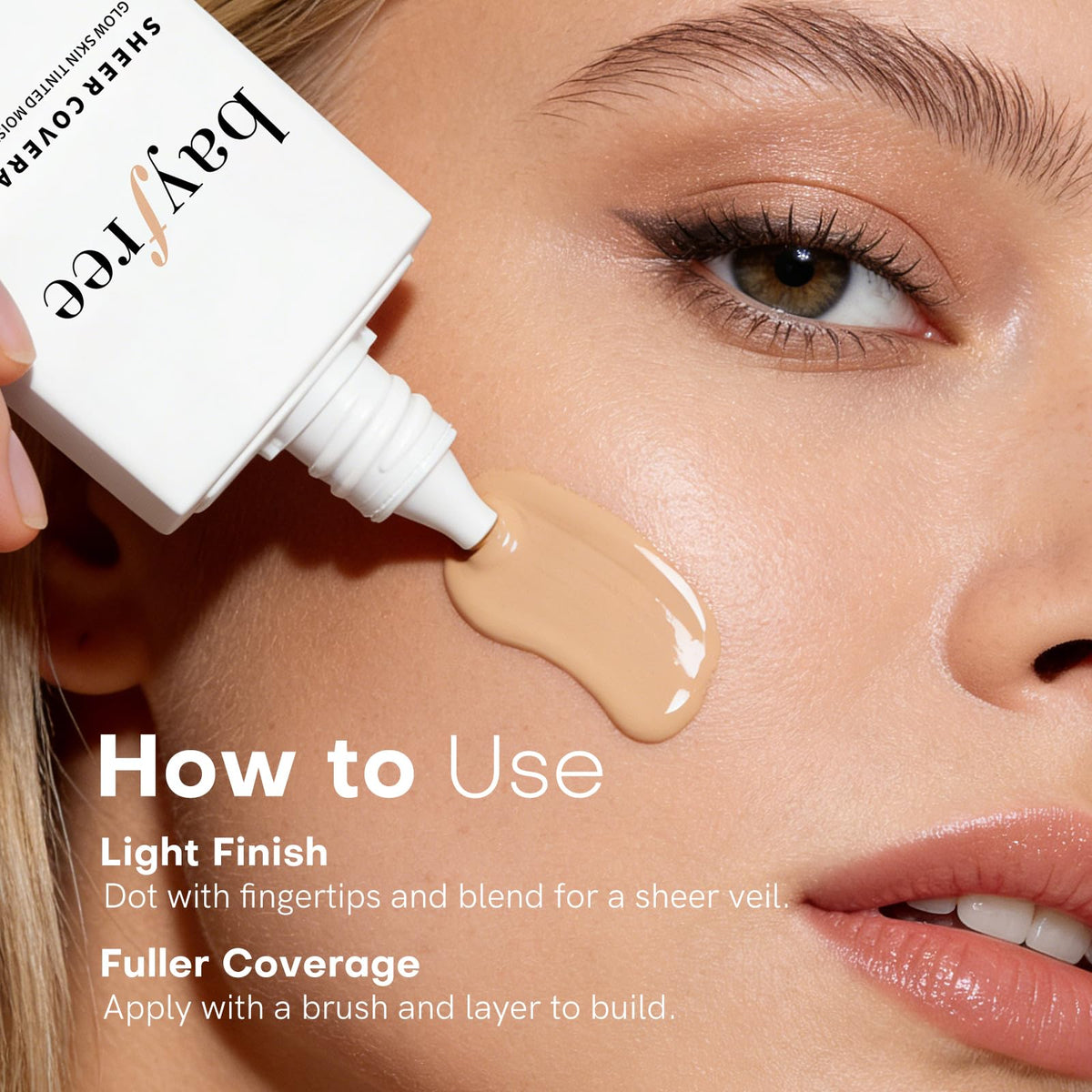 Bayfree Glow Skin Tinted Moisturizer after application reveals dewy, natural finish.