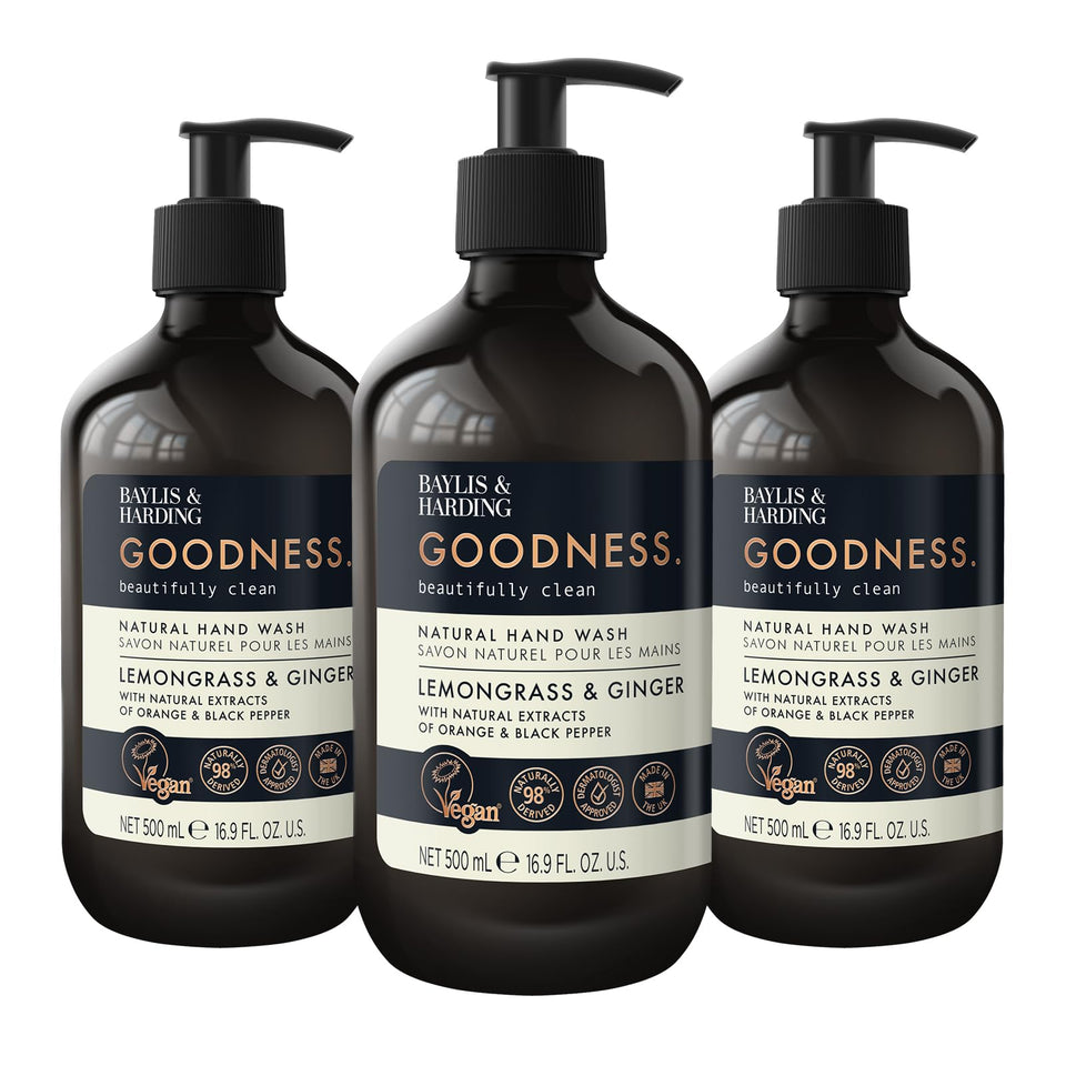 Baylis & Harding Goodness Lemongrass & Ginger dispenser bottle displayed for daily handwashing