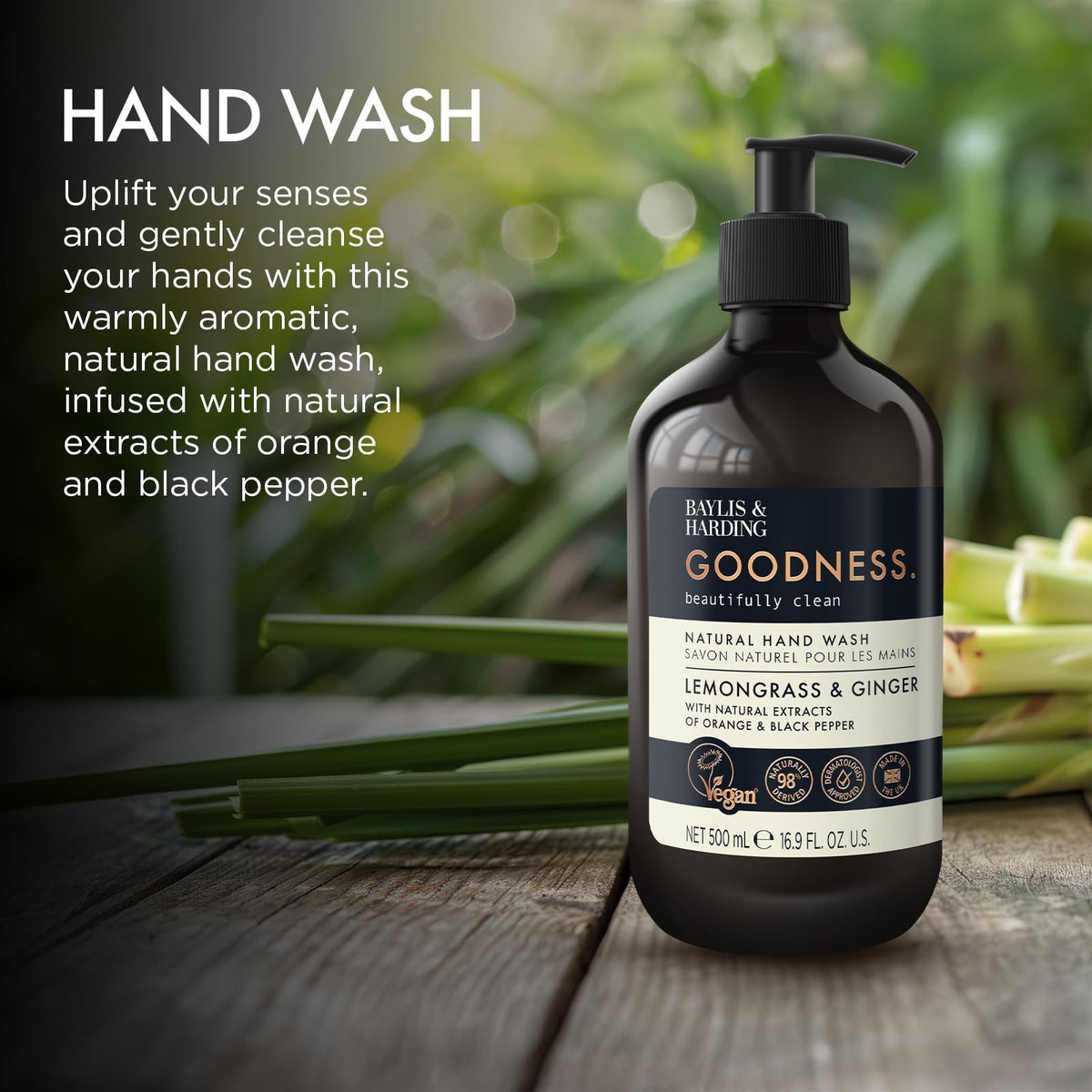 Kitchen or bathroom setup featuring Baylis & Harding dispenser bottle for quick cleansing