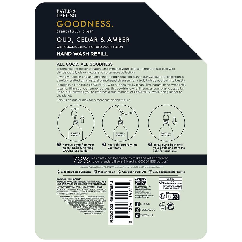 Baylis & Harding Goodness formula with organic ingredients highlighted for clean hand care.