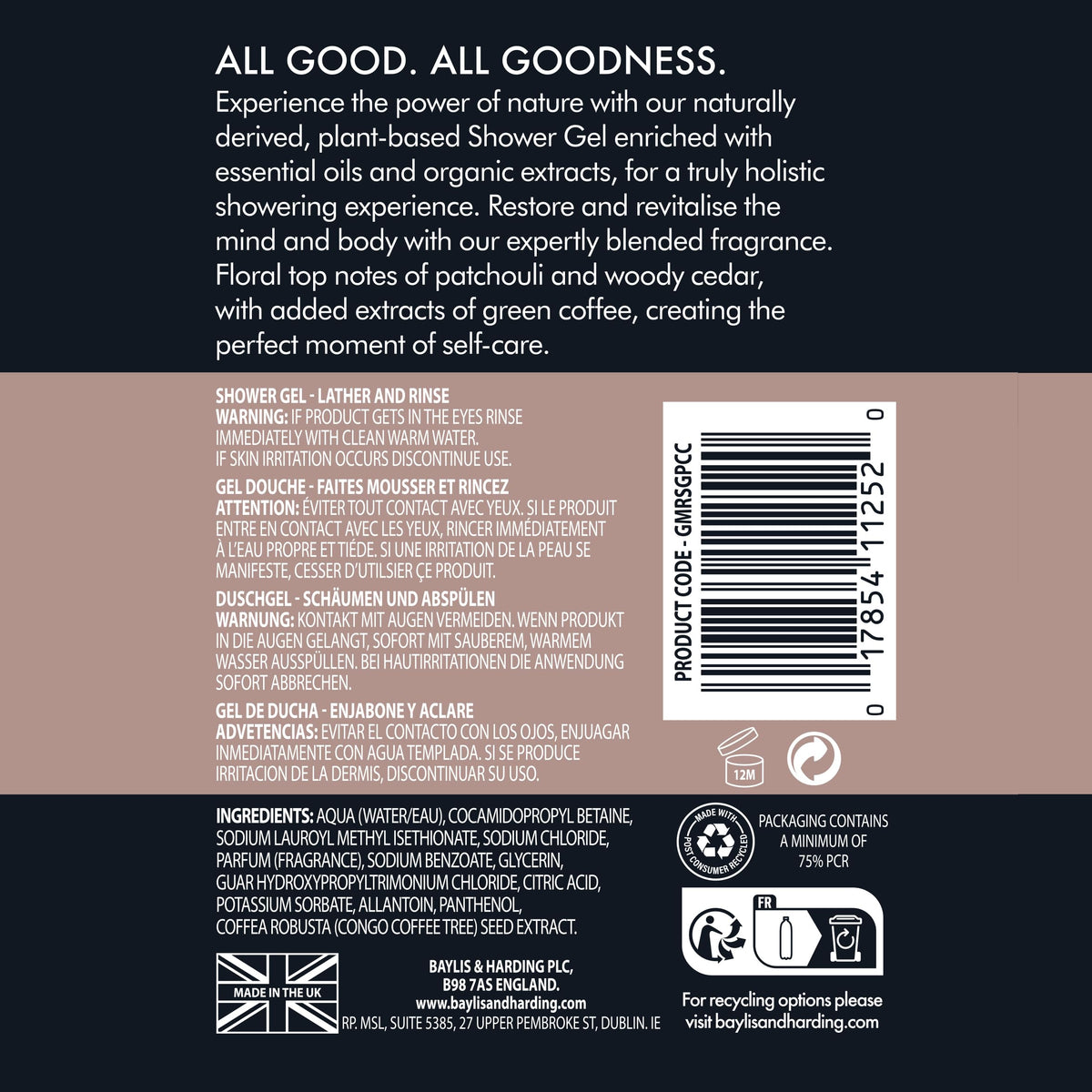 Baylis and Harding Goodness vegan-friendly label signals cruelty-free option.