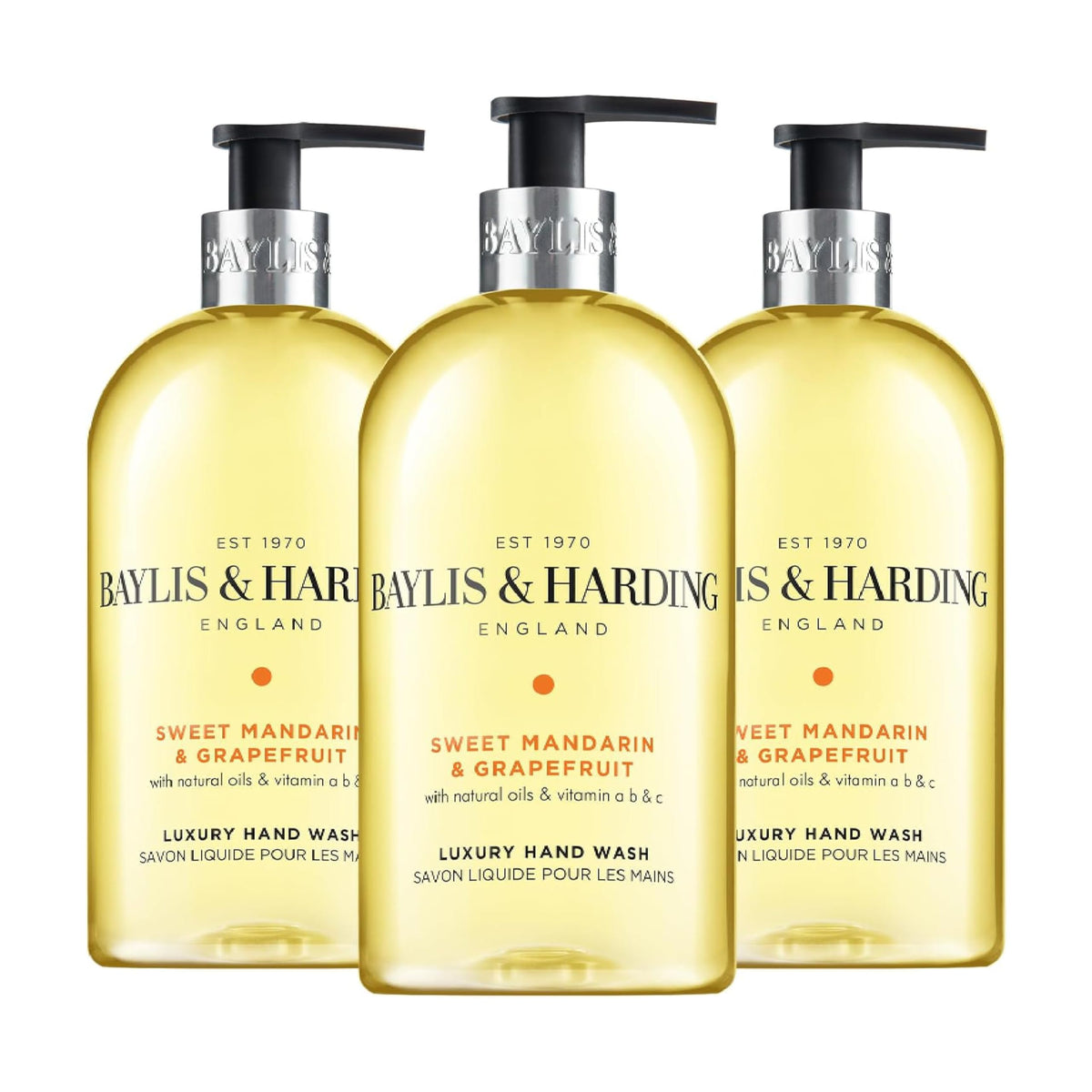 Baylis & Harding hand soap bottle pour detail for easy dispensing