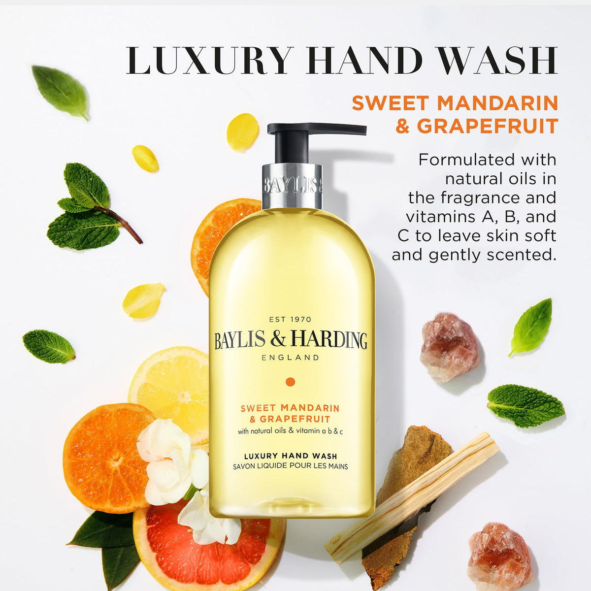 Baylis & Harding hand soap in sink setup ready for everyday use