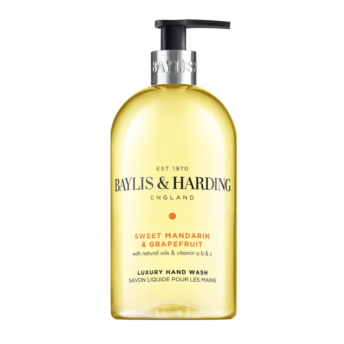 Baylis & Harding Sweet Mandarin & Grapefruit label close-up with fragrance notes