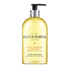Baylis & Harding Sweet Mandarin & Grapefruit label close-up with fragrance notes