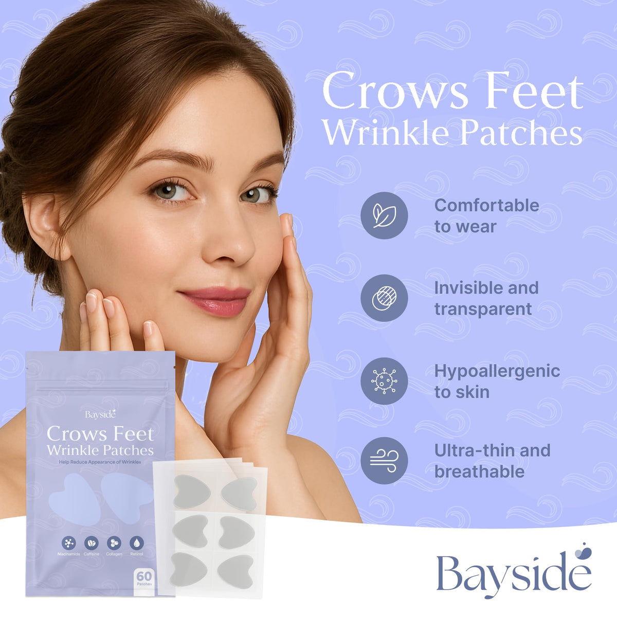 Bayside caffeine-infused patches offer gentle firming during nightly wear.