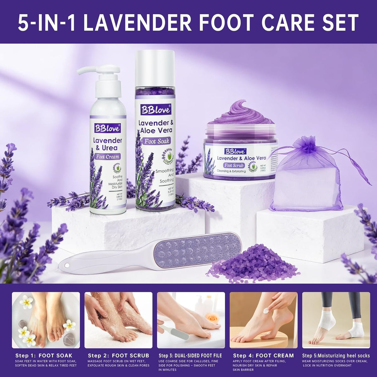 BBLOVE Lavender Foot Soak Set relaxing scene to unwind after work.