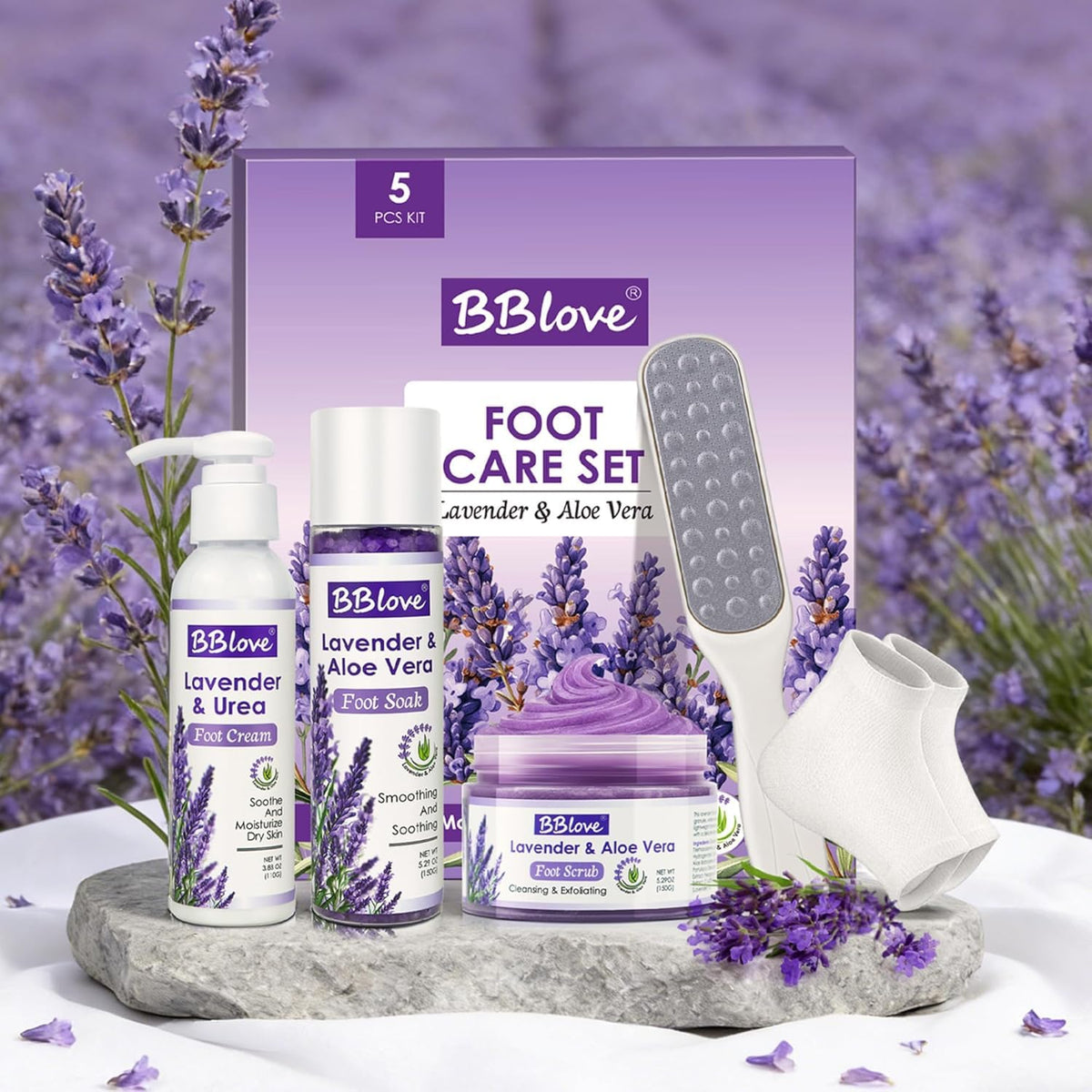 BBLOVE Soothing lavender scent enhances relaxation during foot care rituals.