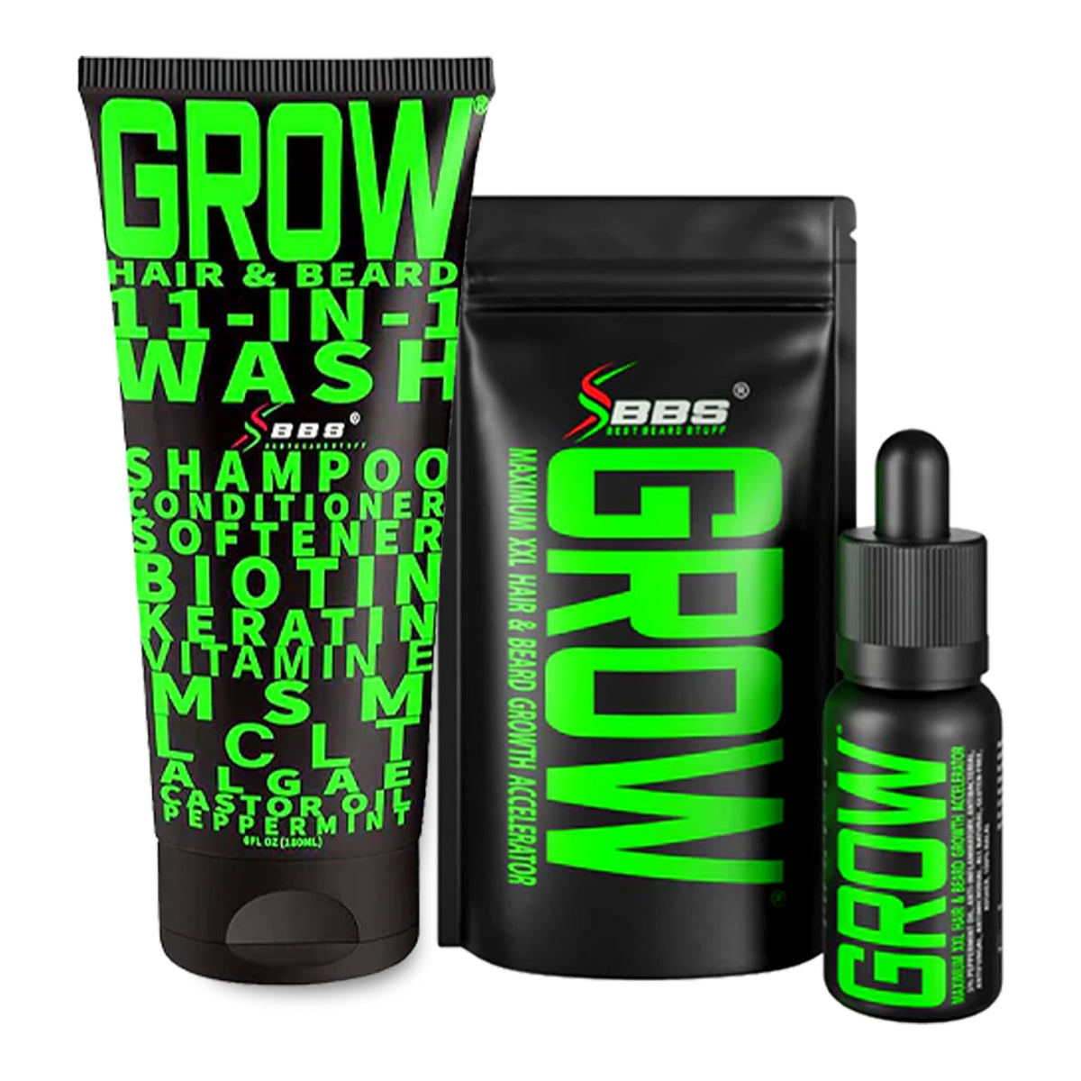 BBS Best Beard Stuff GROW XXL serum bottle for fuller beard hairs