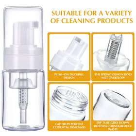 BBTO transparent plastic foam dispenser highlighting sturdy, odorless construction.