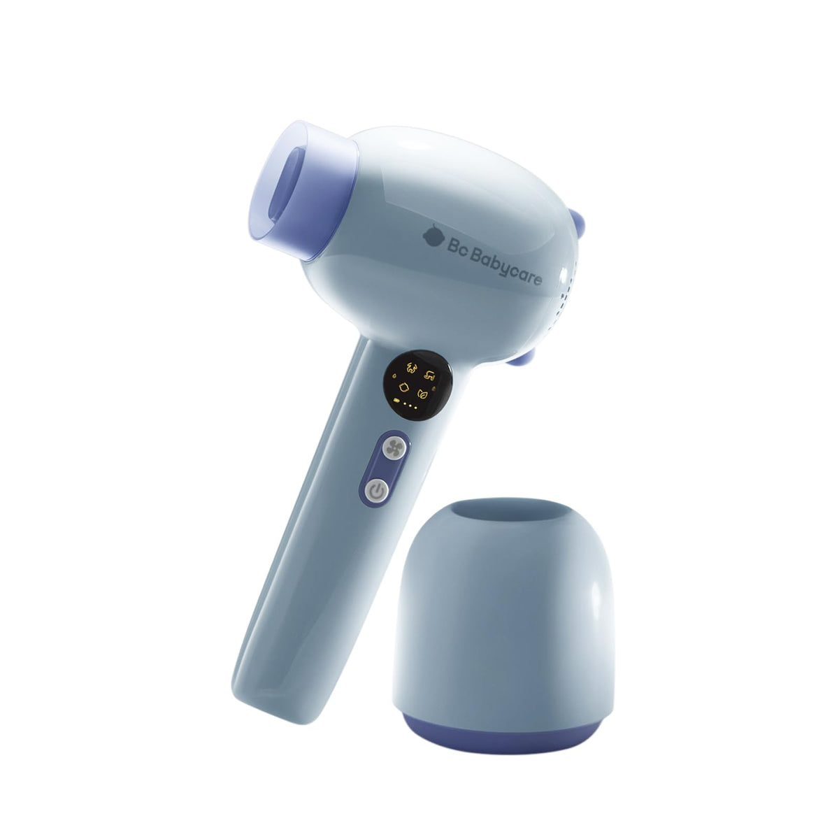 bc babycare Gentle Cordless Hair Dryer purple front view, compact for baby use