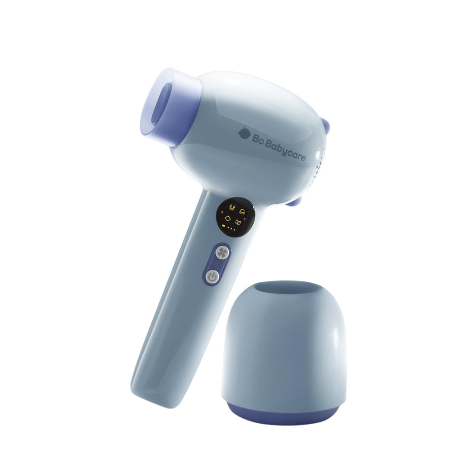 bc babycare Gentle Cordless Hair Dryer purple front view, compact for baby use