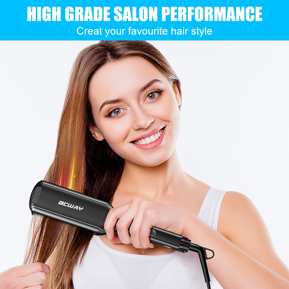 Bcway straightener heat setup display highlighting easy temperature control.