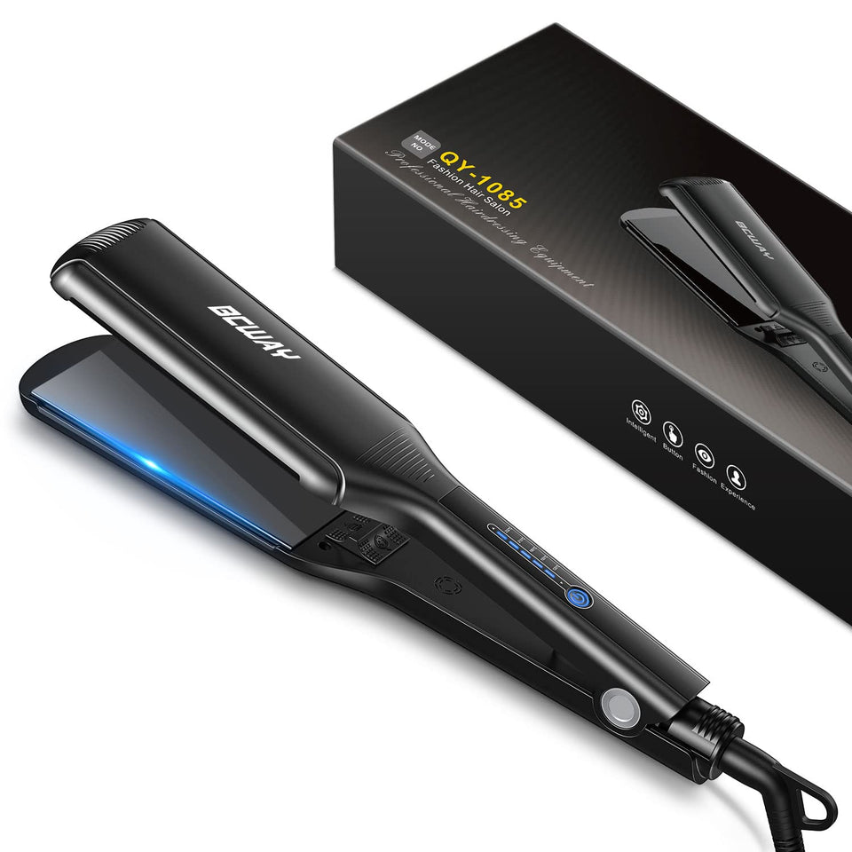Bcway Professional Hair Straightener plate close-up showing titanium surface for smooth glide.