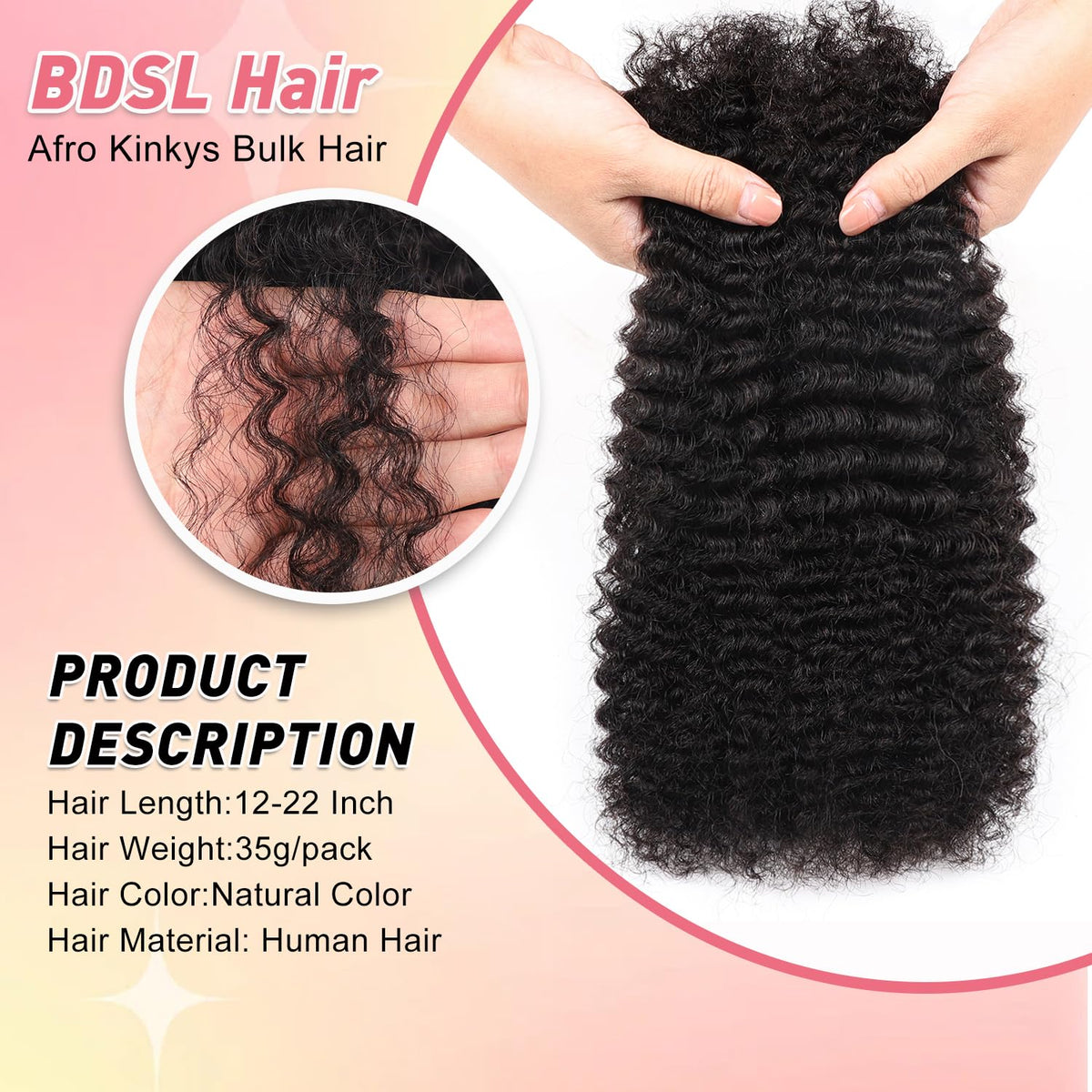 BDSL Afro Kinkys Bulk hair, bleachable and dyeable for customization