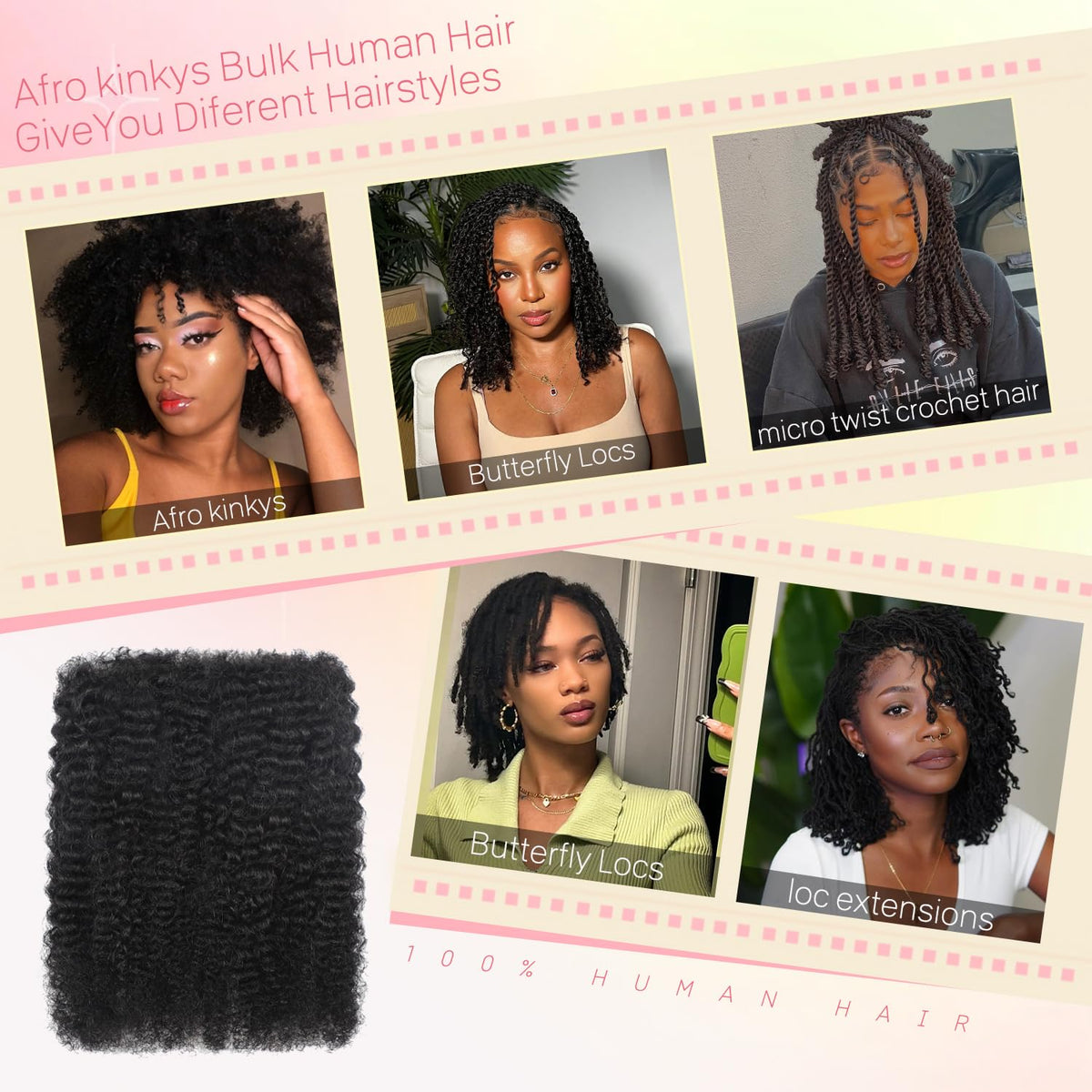 BDSL Afro Kinkys Bulk hair ready for mini twist and protective styling