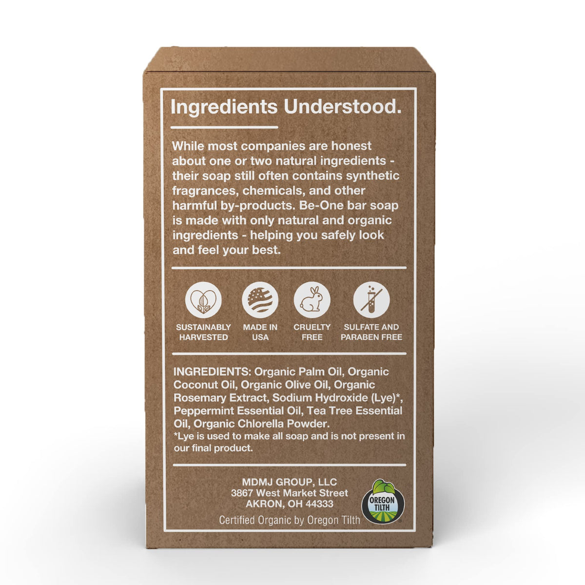 Be-One Organics Tea Tree Bar Soap ingredients close-up with organic oils