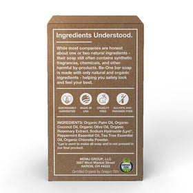 Be-One Organics Tea Tree Bar Soap ingredients close-up with organic oils