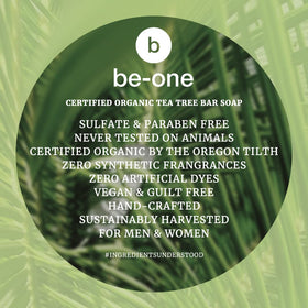 Be-One Organics Tea Tree Bar Soap used on skin for gentle cleansing