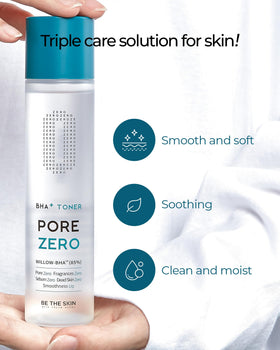 BE THE SKIN Pore Zero Toner alcohol-free and fragrance-free formula for sensitive skin.