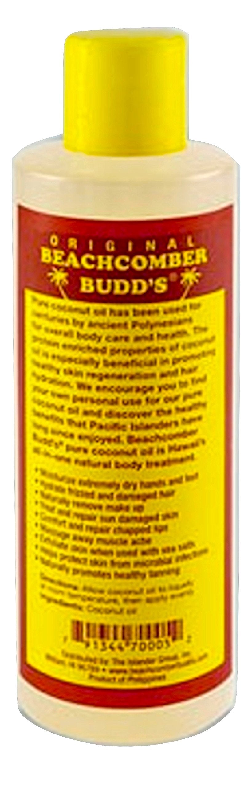 Close-up of Beachcomber Budd's coconut oil being applied for easy skin or hair care.