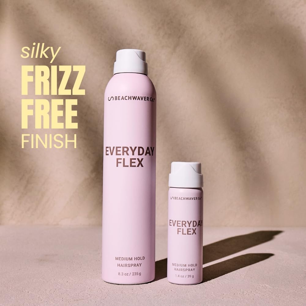 Beachwaver Everyday Flex frizz-control spray image showcasing smooth, frizz-free results.