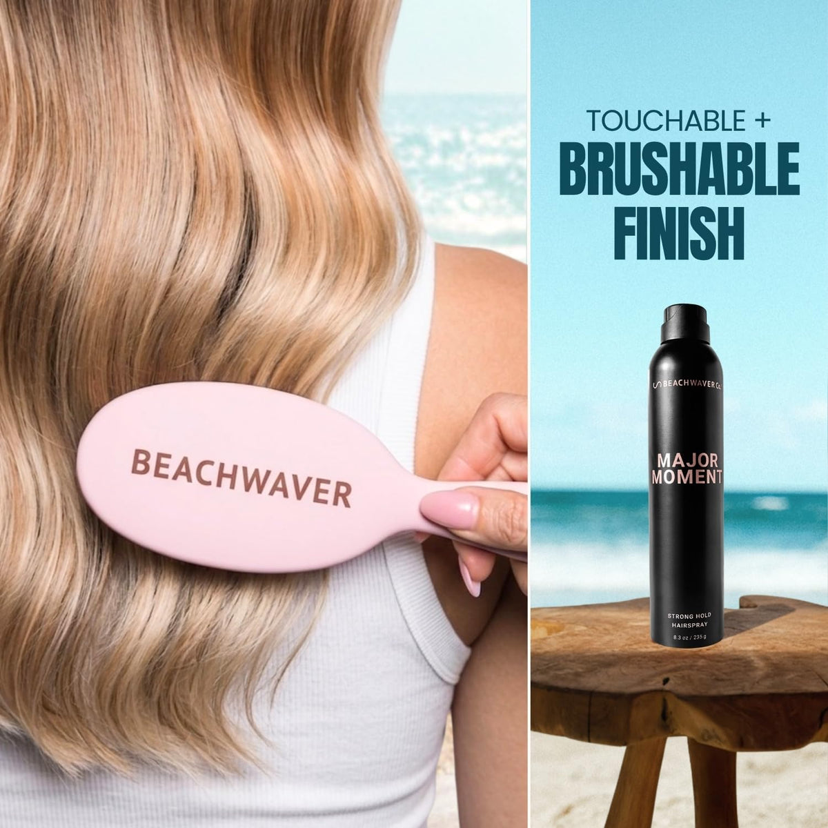 The Beachwaver Co. Major Moment brushable finish helps movement in hair.