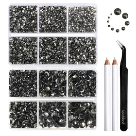 BEADSLAND 8300pcs gray flatback rhinestones in packaging for easy sorting.