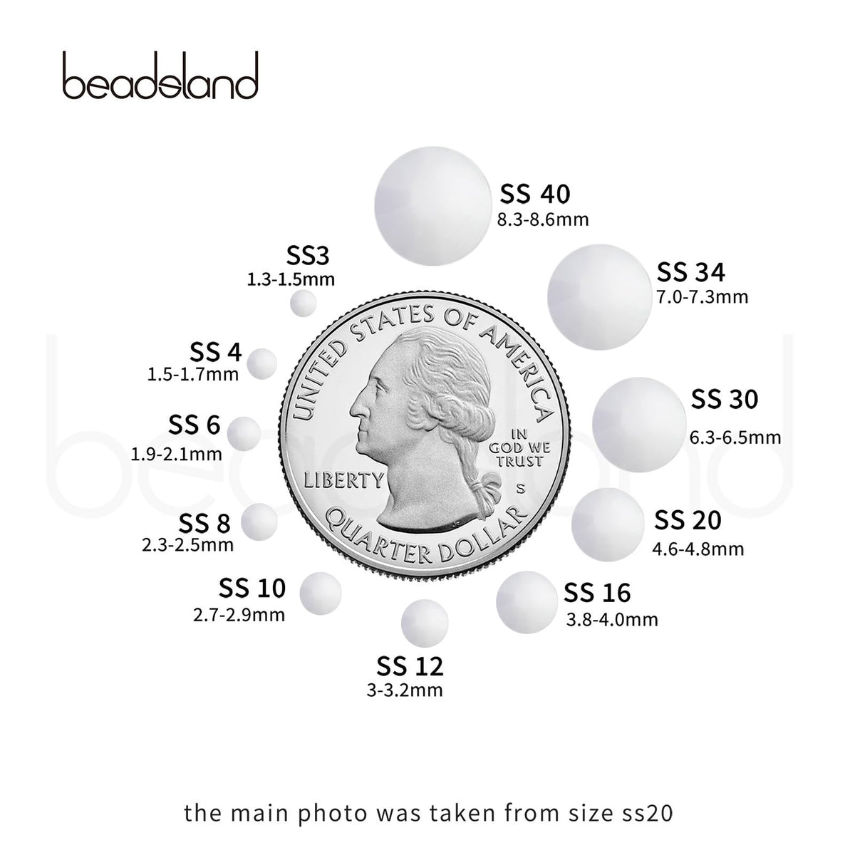 Beadsland chalk white crystals suited for crafts, bags, shoes, and decor.
