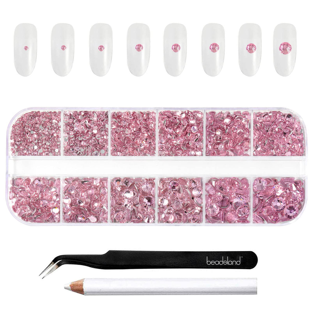 Beadsland pink flatback rhinestones SS4-SS6 for delicate nail and craft accents.
