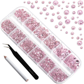 Beadsland pink flatback rhinestones SS8-SS10 for intricate nail art and jewelry embellishment.