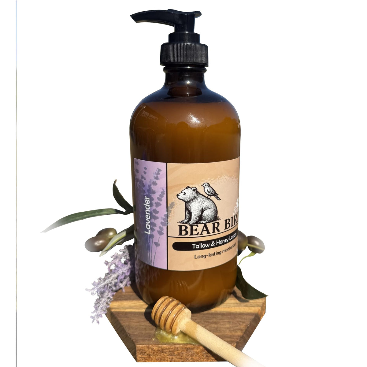 Bear Bird Olive Oil lotion container highlights rich moisture for daily care.