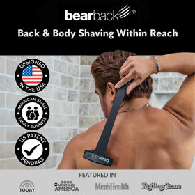 Bearback back shaver dual-mode handle enables back and chest grooming without assistance.