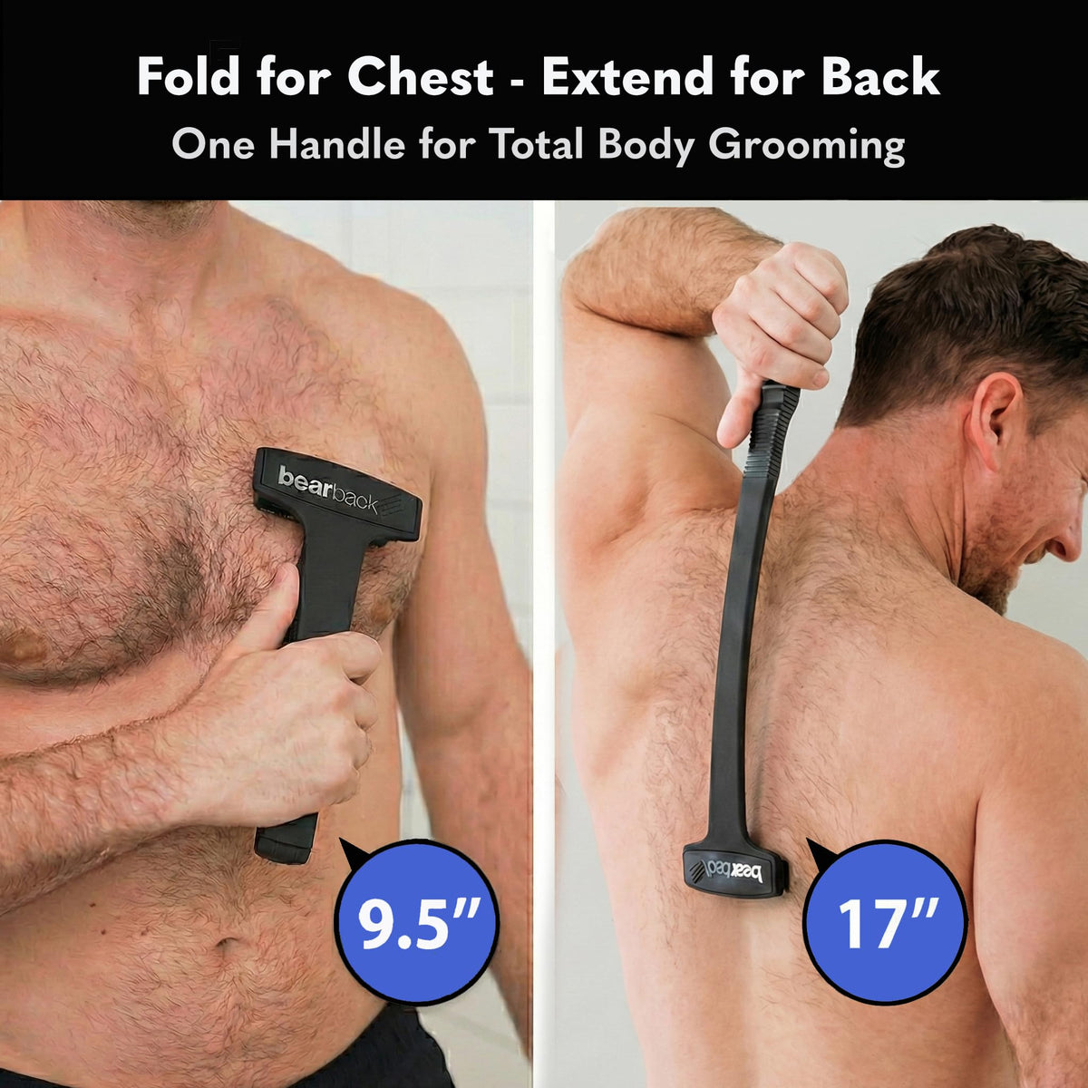 Bearback back shaver wet or dry use for showers or travel.