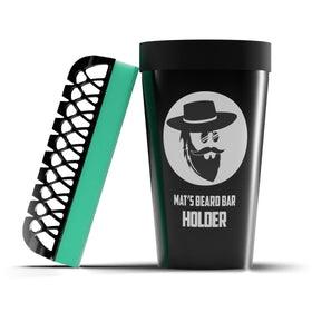 Close-up of Mat's Beard Bar Pro V2 holder showing flexible neck for easy maneuvering.