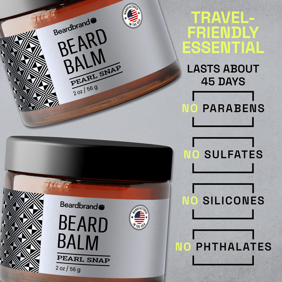 Beardbrand beard balm non-clogging ingredients label highlights coconut-free formula
