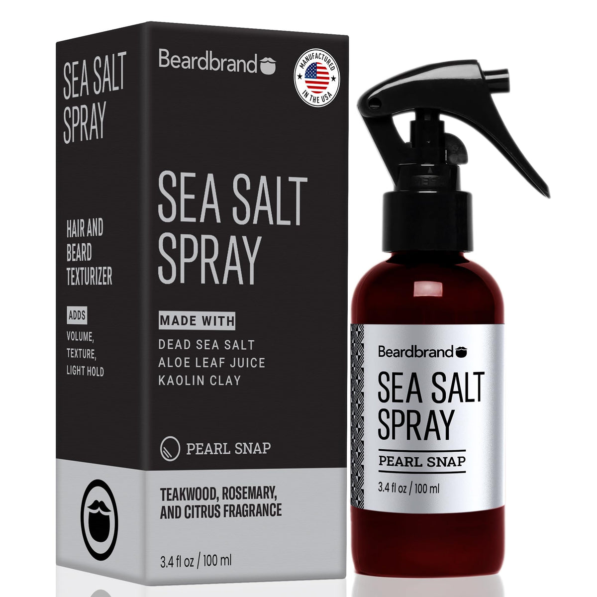 Beardbrand Sea Salt Spray bottle showing natural texture for beach-inspired hair.