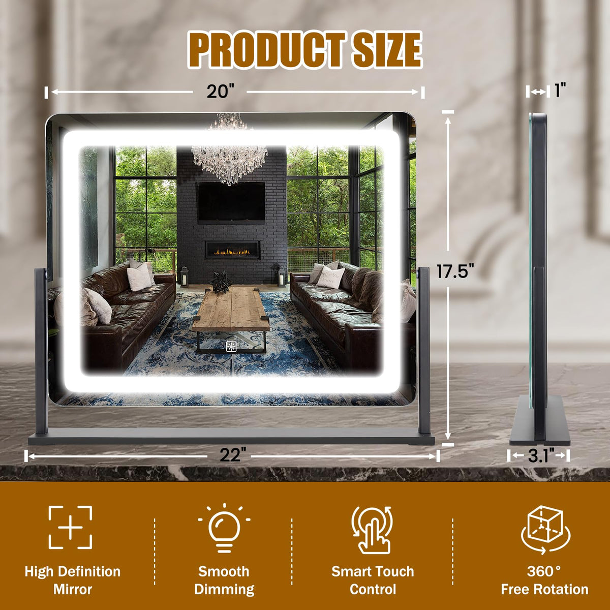 Bearolve mirror with dimmable brightness and memory function for consistent lighting