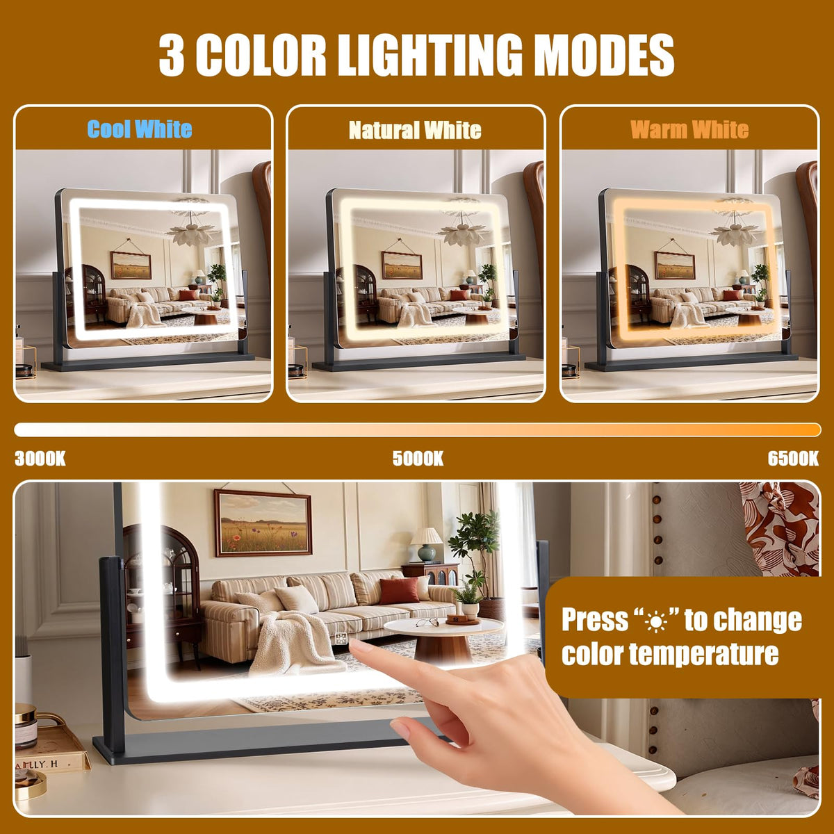 Bearolve vanity mirror features 360° rotation for flexible angles