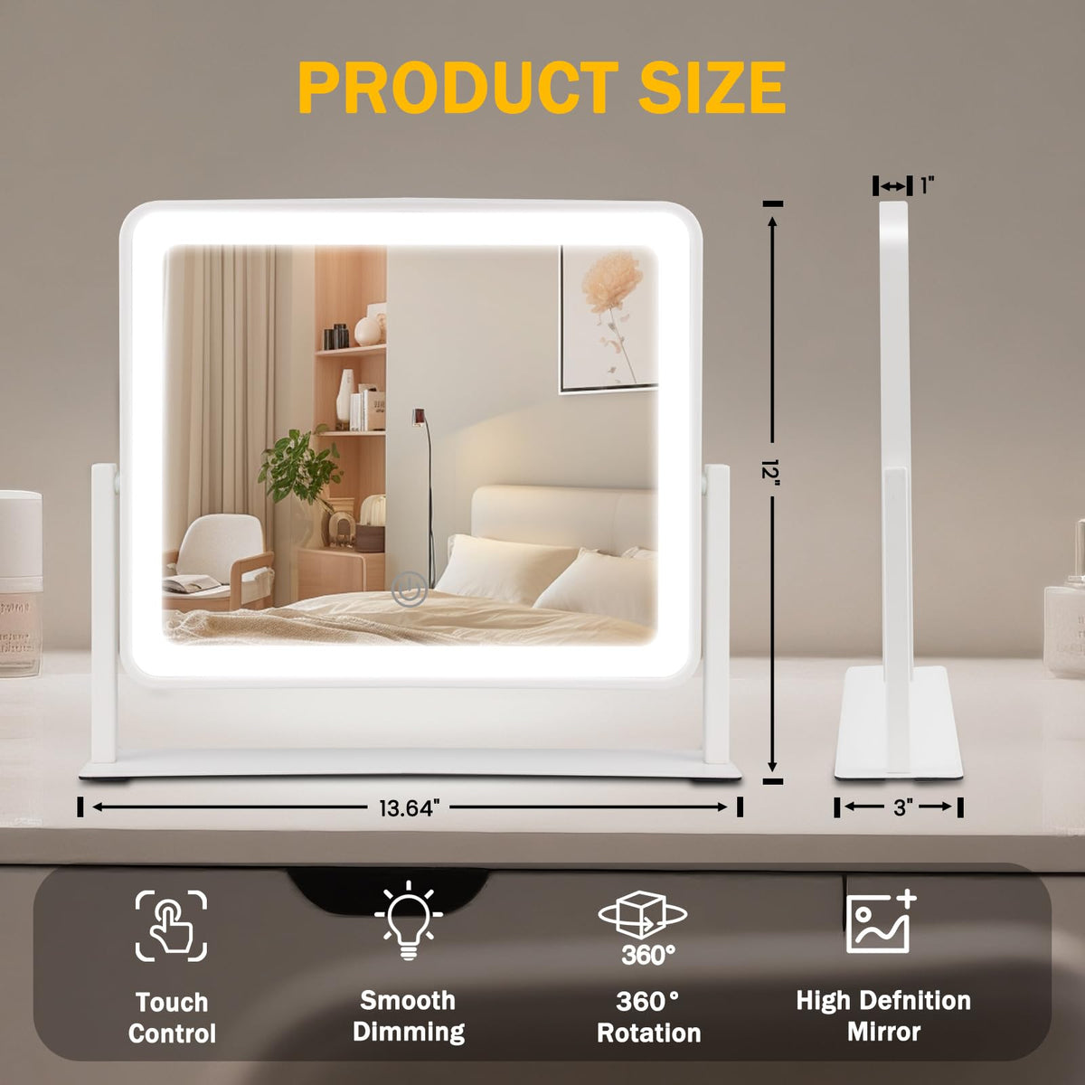 Bearolve vanity mirror with 3-color lighting for accurate tone matching
