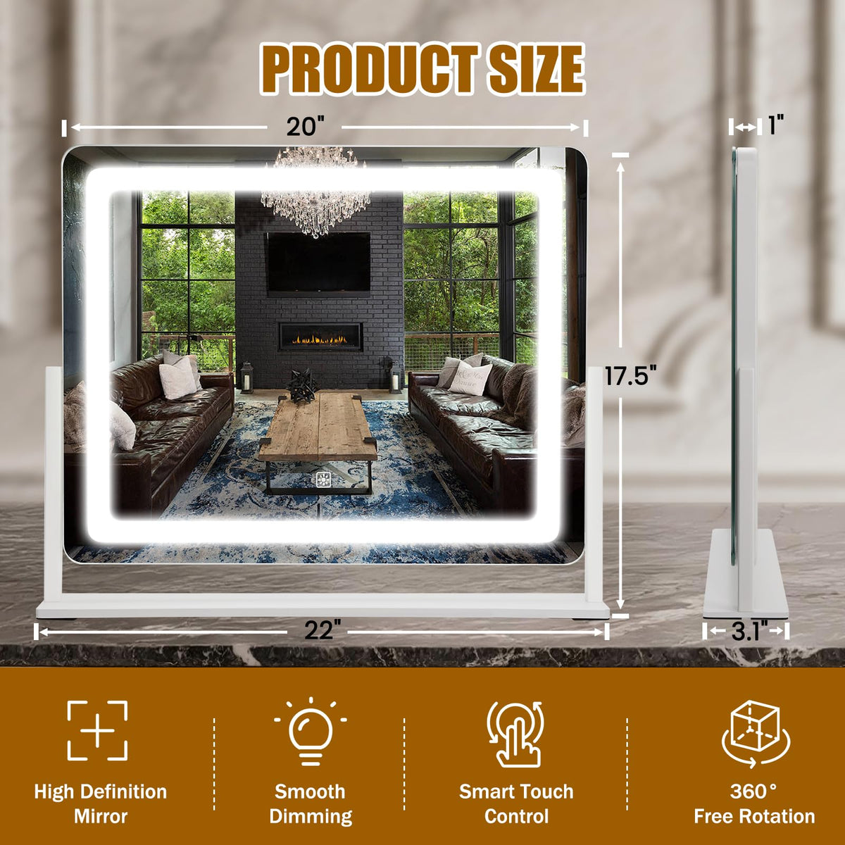 Bearolve vanity mirror shows 3-color lighting modes for different tasks