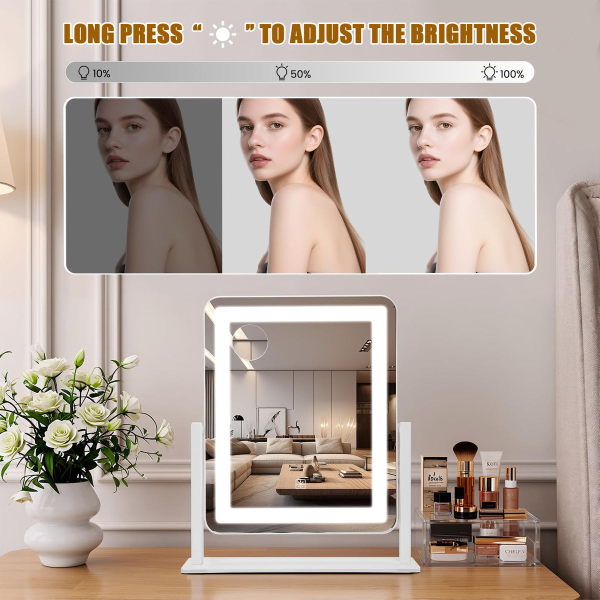 Bearolve all-metal vanity mirror frame for durability and premium feel.