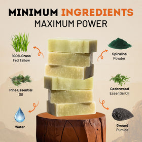 Beast Mode Soap grass-fed tallow emphasizes vitamin-rich cleansing properties.