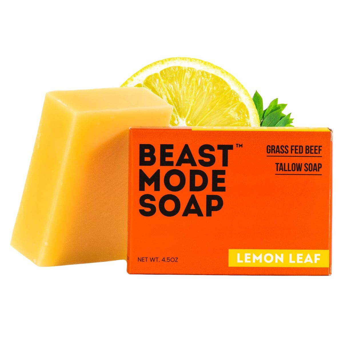 Beast Mode Soap Lemon Leaf bar close-up showing fresh aroma and smooth lather