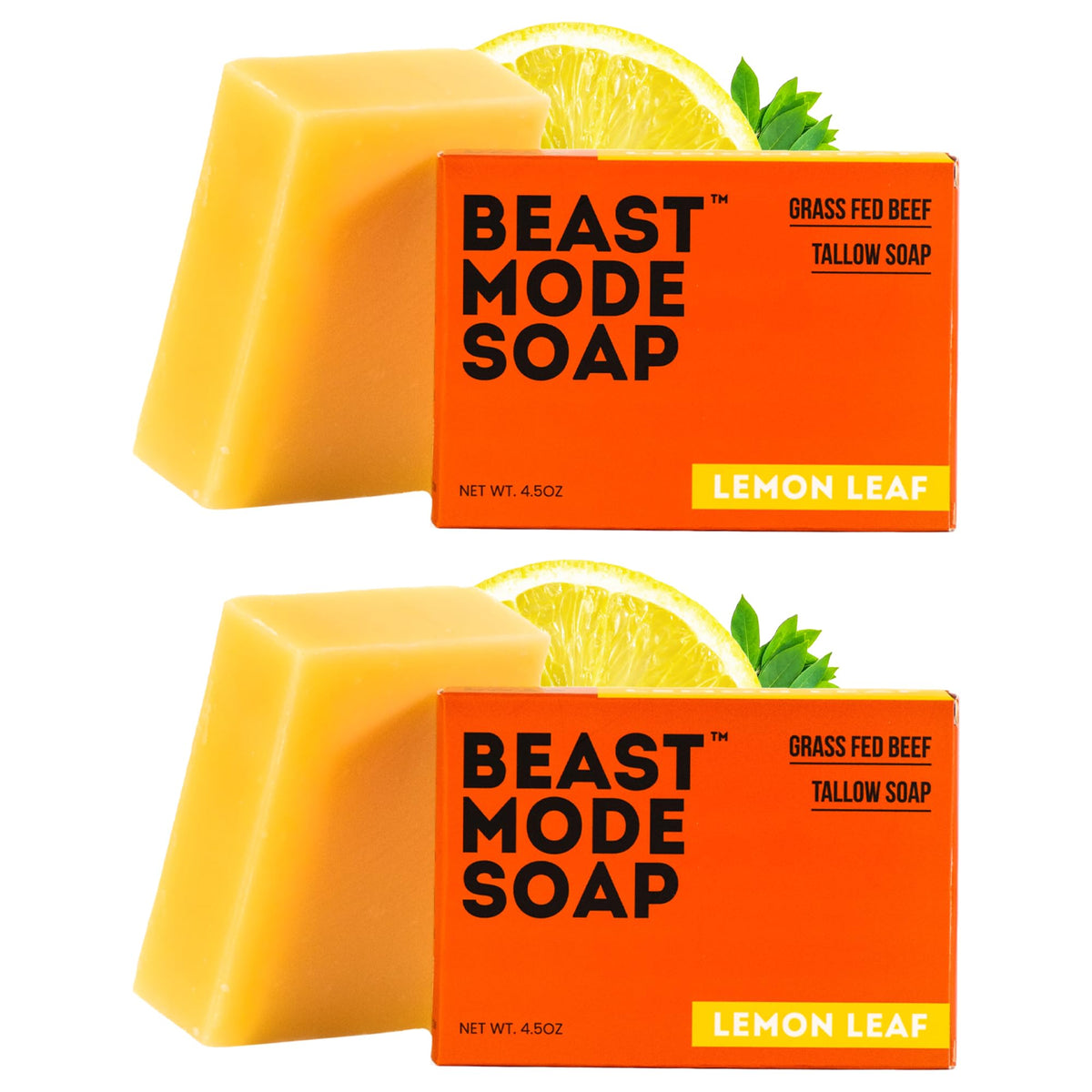 Beast Mode Soap Lemon Leaf pack bars stacked, showcasing a natural, toxin-free cleanse.