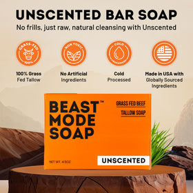 Beast Mode Soap for Men unscented wrapped bar emphasizes clean ingredients and daily hygiene.
