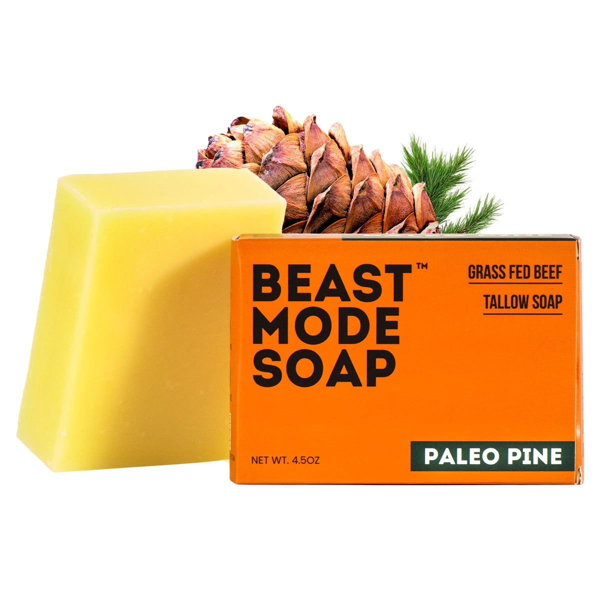 Beast Mode Soap Paleo Pine bar shows rugged cleansing in a pine fragrance.