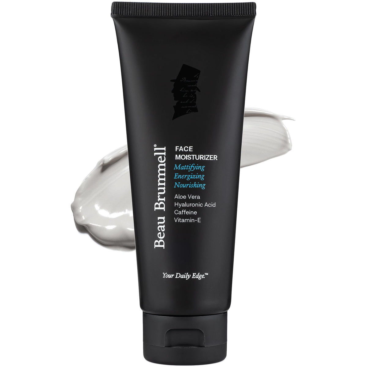 Beau Brummell matte finish moisturizer tube delivers non-greasy hydration for all skin types.