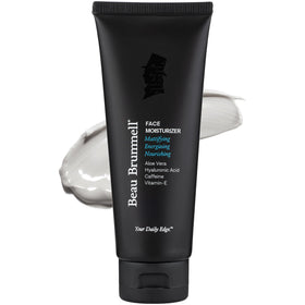 Beau Brummell matte finish moisturizer tube delivers non-greasy hydration for all skin types.