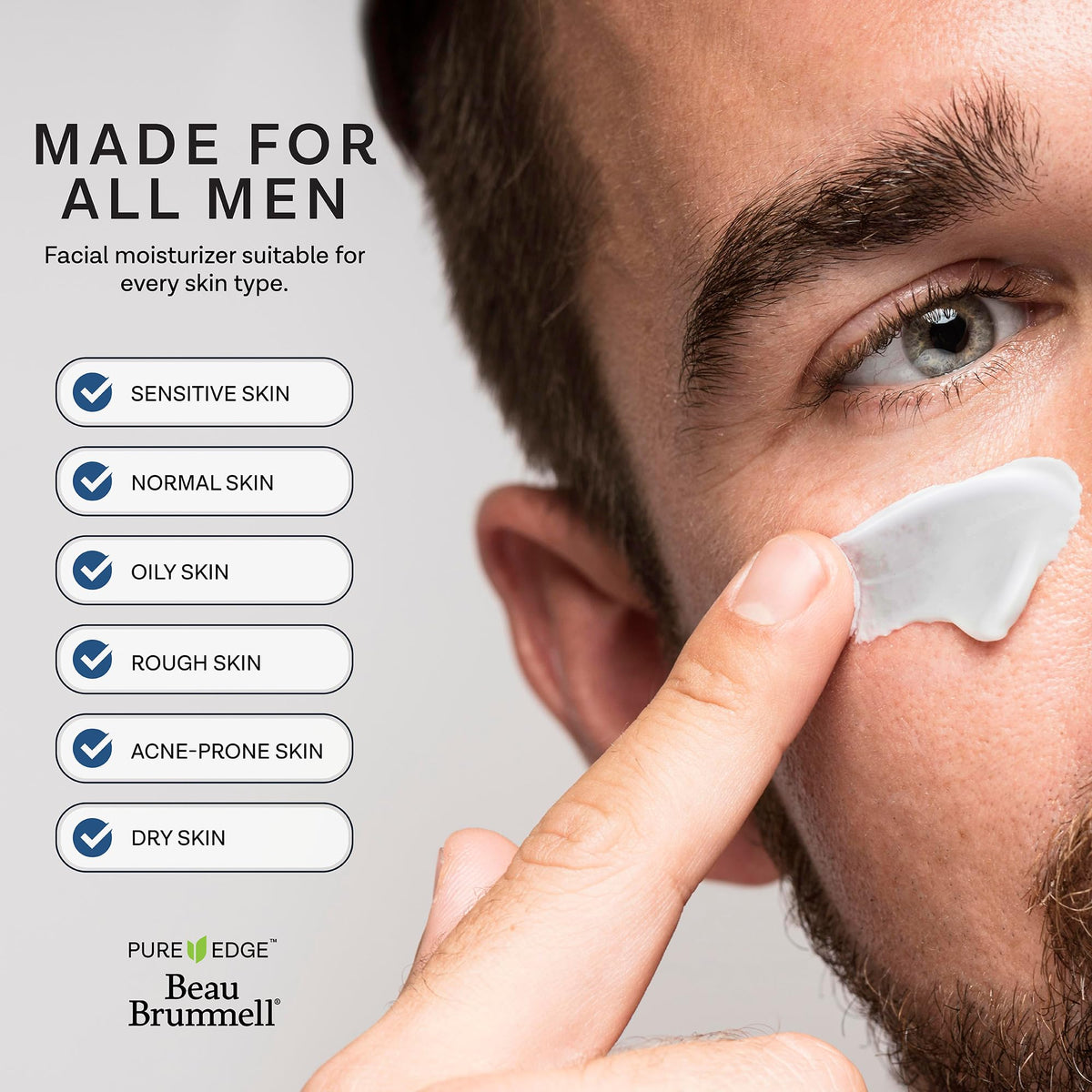 Beau Brummell close-up of the quick-absorbing texture for morning routines.